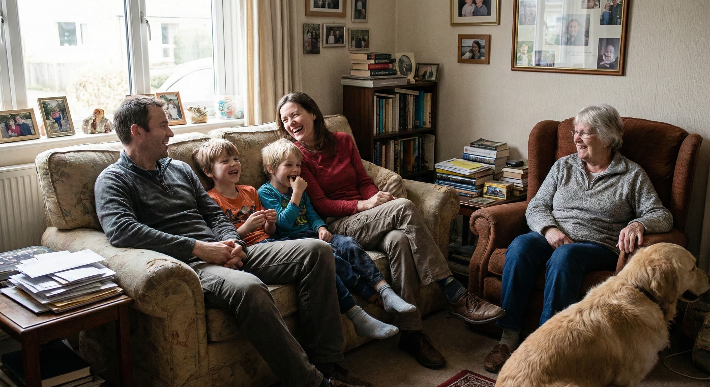 Happy family in their home